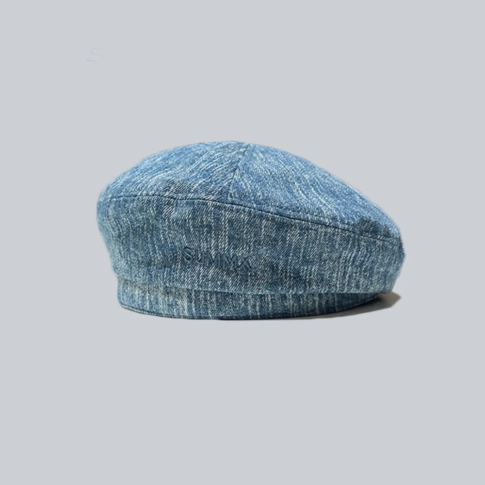 

Fashion Cloth Denim Beret British Style Newsboy Cap Denim Octagonal Hat Cotton Artist Hat Retro Painter Hat Autumn