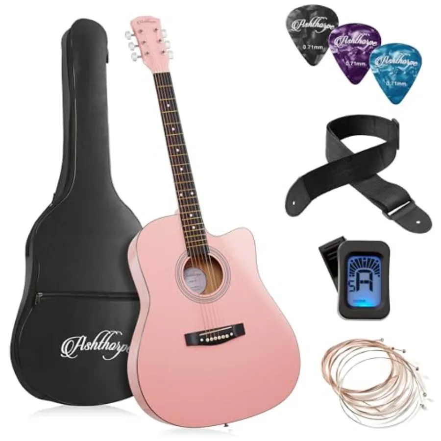 

41-inch Beginner Cutaway Acoustic Guitar Package for home practice, laminated spruce top with mahogany back/sides, natural fini