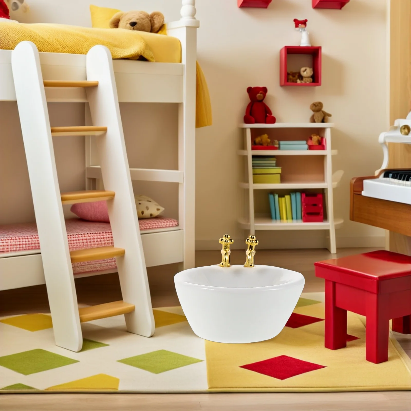 

3pcs Miniature Bathroom Wash Basin Set Tiny White Sink Playset For Dollhouse 1:12 Scale Realistic Accessories Miniature House