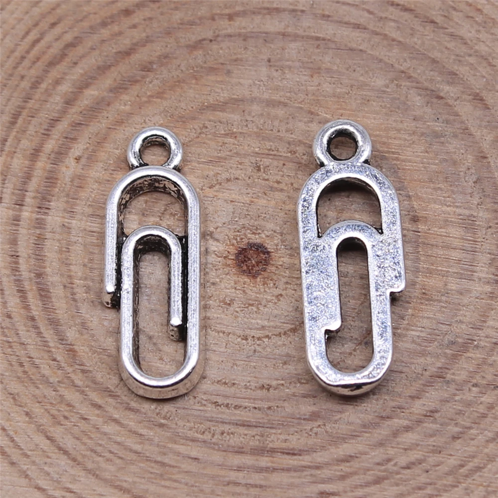 WYSIWYG 20pcs 19x7mm Antique Silver Color Paper Clip Charms Pendant For Jewelry Making DIY Jewelry Findings