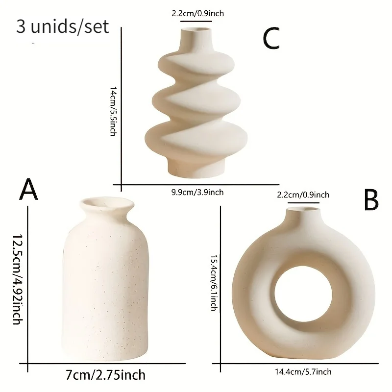 مجموعة من 3 مزهرية بوهيمية من السيراميك الأبيض، وزخارف مزهرية مبتكرة لتزيين المنزل وغرفة المعيشة وغرفة النوم #3