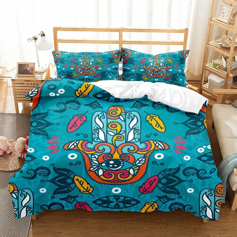 

Hamsa Hand Duvet Cover Set Microfiber Golden Lucky Hand Of Fatima Bohemian Quilt Cover Black Gold Bedding Set Queen Room Decor