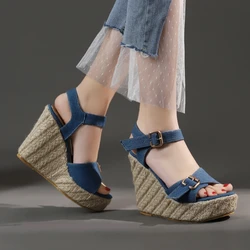 Knitted Women's Sandals Platform High Heels Wedge Summer Shoes For Women Gladiator Flip Flops Ladies Party Shoes Large Size 45