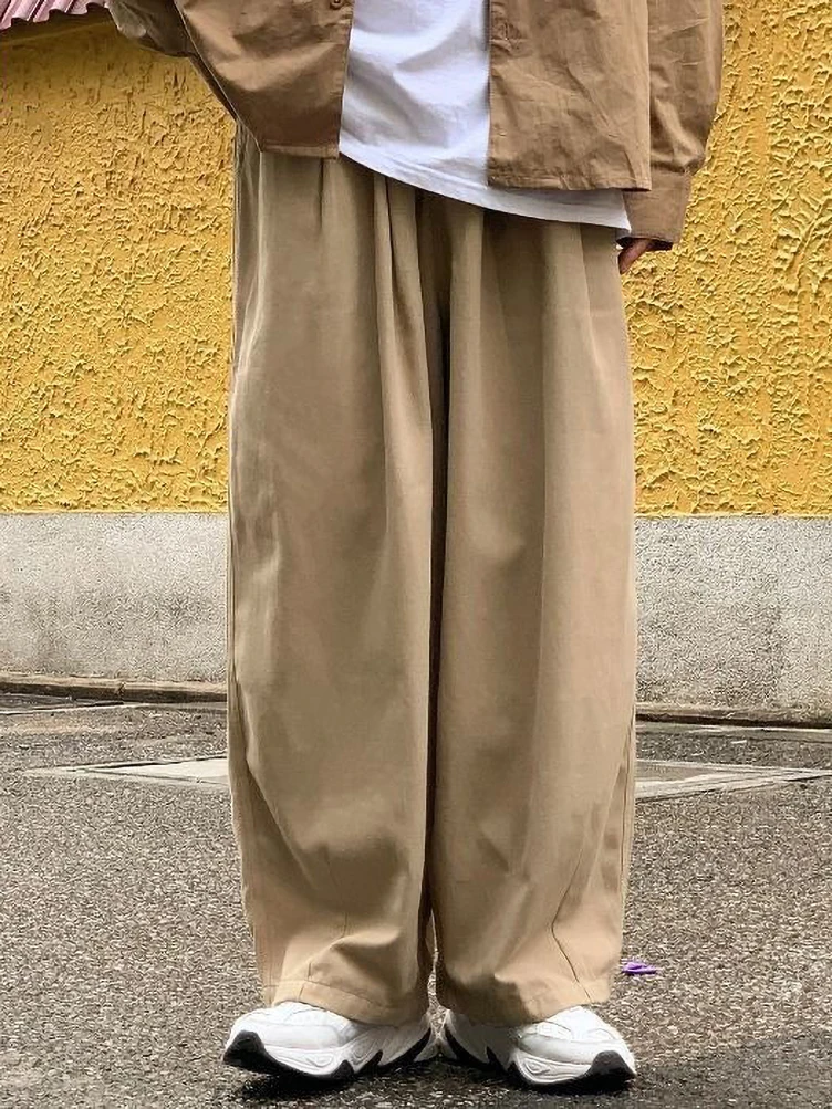 남성용 와이드 레그 코튼 캐주얼 바지, 일본 루즈 오버사이즈 스트레이트 발목 길이 긴 바지, 한국 2024 신상 