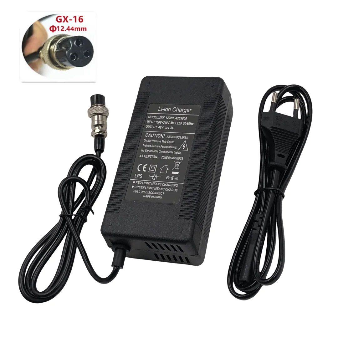 شاحن بطارية ليثيوم أيون 36 فولت مخرج 3A شاحن 42V3A لبطارية ليثيوم 36 فولت شاحن سريع عالي الجودة مع مدخل البطارية 100-240 فولت