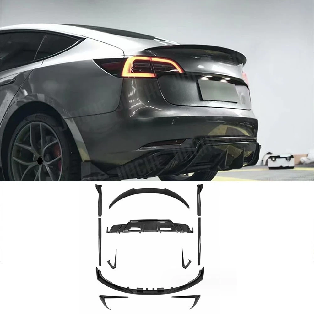 

JIACHE Front Lip Rear Diffuser Lip Rear Spoilers For Tesla Model 3 2019+ Side Skirts Canards Splitters Fins Body kits