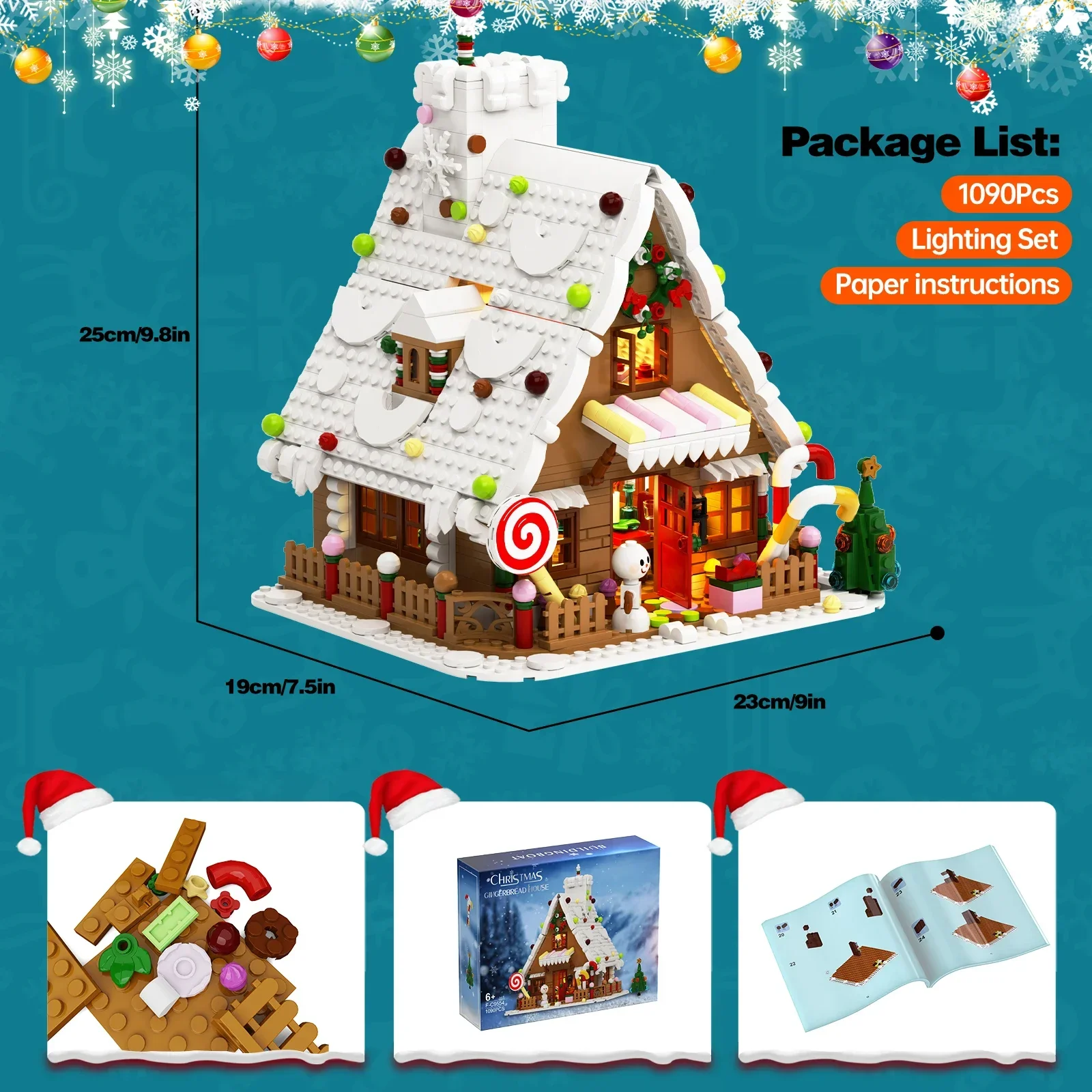 Gingerbread House Building Blocks Model for Children, DIY Puzzle Toys, Winter Hut, Christmas Gift, New Year, MOC