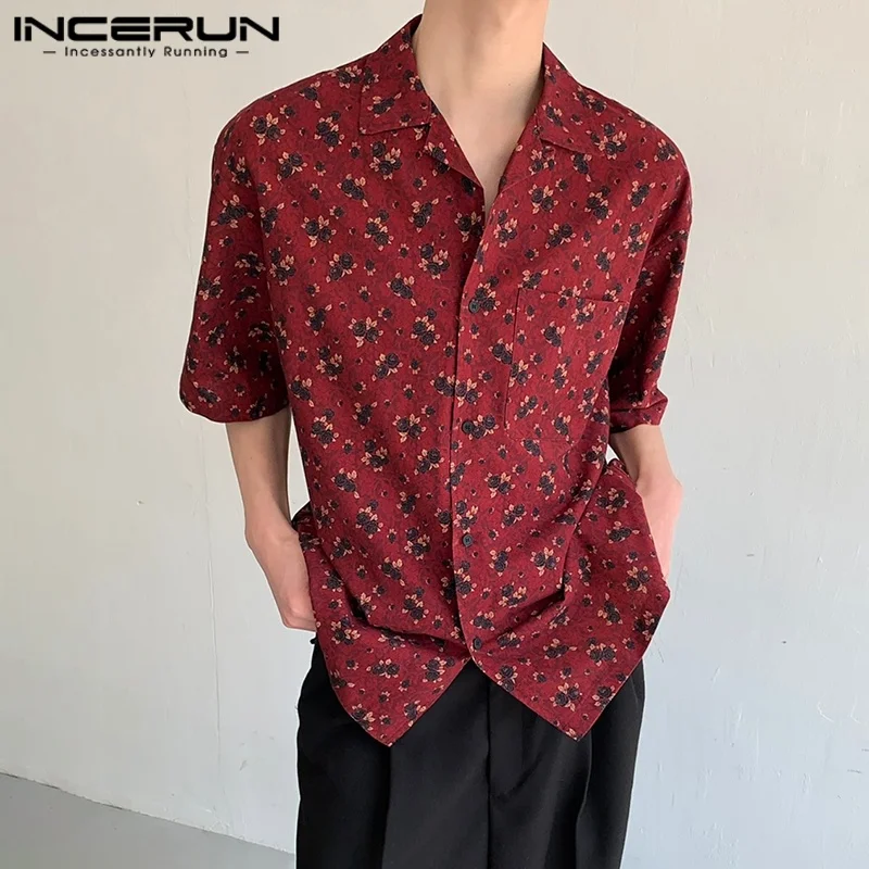 

Loose Summer Lapel Men Shirt Fashion Print Shirts INCERUN Short Sleeve Tops Streetwear Tee Men's Clothing Oversize S-5XL