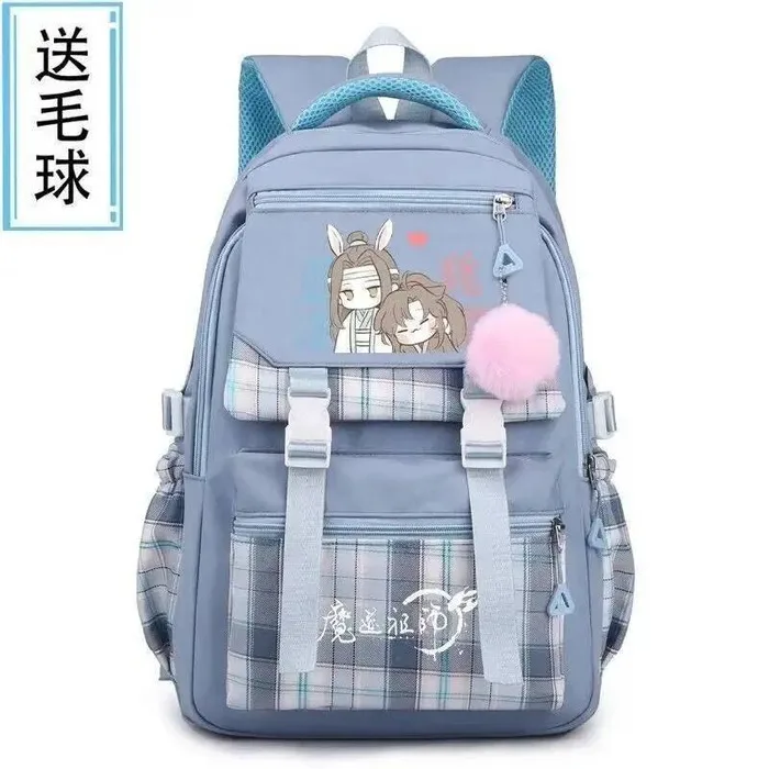 

Дышащая сетка в клетку тартан, синий, фиолетовый, гроссмейстер демонического культивирования, школьные сумки Mo Dao Zu Shi, рюкзаки, аниме-игры