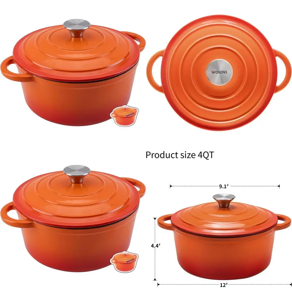 

Эмалированная чугунная жаровня с крышкой, сверхпрочная посуда для выпечки, тушения, приготовления рагу, запекания, подходит для духовки до 500°C ° Ф, Ор