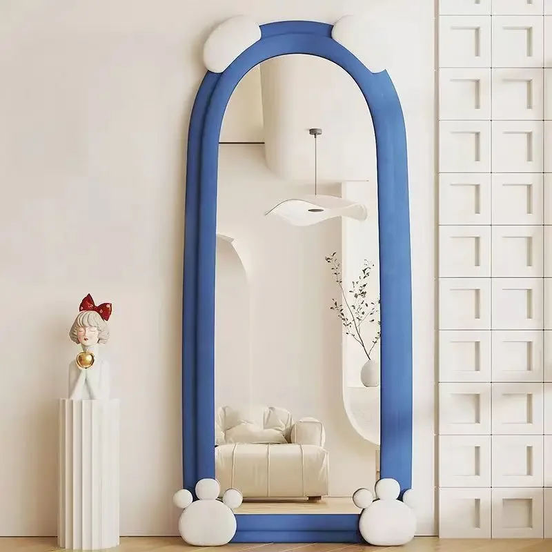 Light luxury, shatterproof, cute bear floor mirror, children's room bedroom, home decoration, full-length makeup mirror