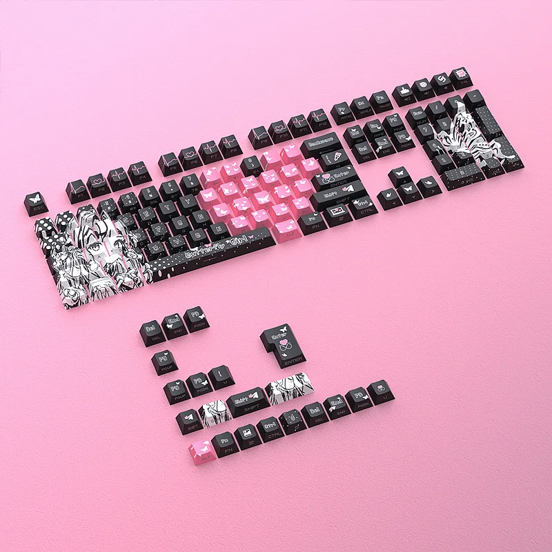 Butterfly girl Theme Keycaps 125 Keys PBT Keycaps Cherry profile Side engraving keycaps for Mechanical Keyboard MX Switches