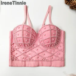 Irene Tinnie volle Perlen weiblichen Trend Korsett Top Frauen Ernte Top Push-up Rohr BH Nachtclub Perle kurze Brust Binder sexy Leibchen