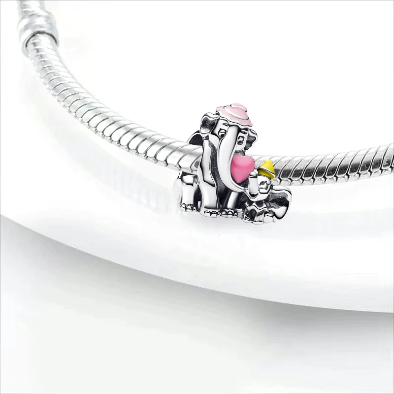 Miniso Disney Dumbo And His Mother Heart Love 925 Sterling Silver Charm Fit Original Bracelets For Women Diy Jewelry Accessories image 3