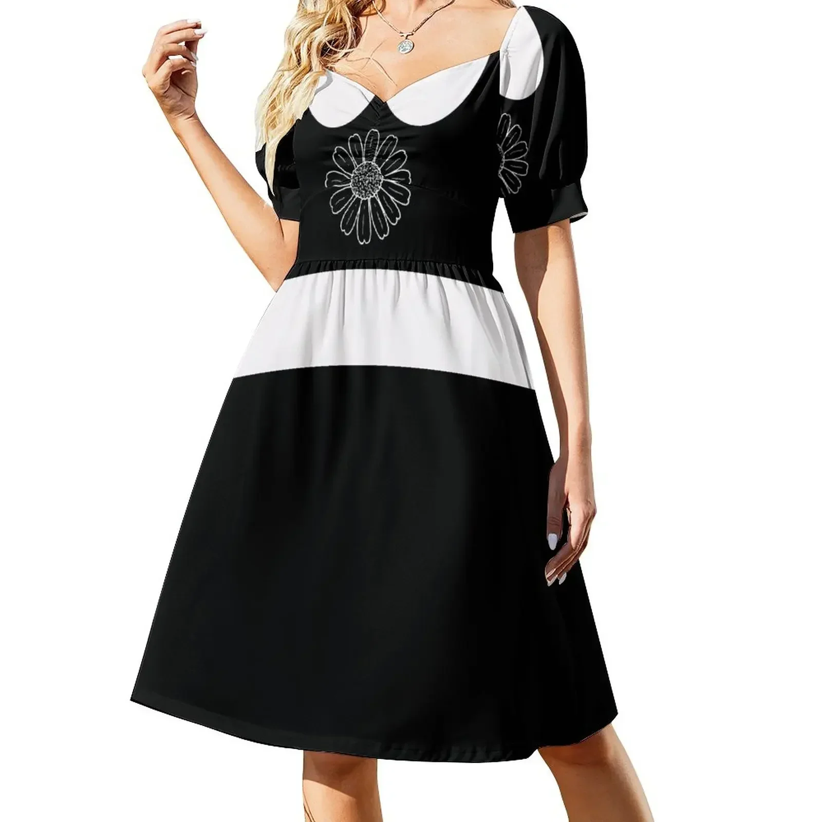 Adorable Black and White Faux Collar Sleeveless Dress Bride dresses elegant chic women dresses promotion Dress