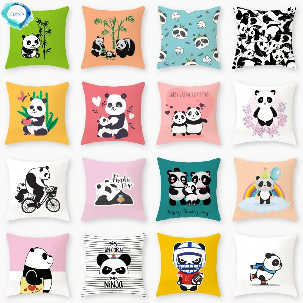 

Lovely Panda Printed Cushion Cover for Sofa Home Car Decor Cute Wild Animal Pillowcase Soft Short Plush Pillow Case 45*45cm