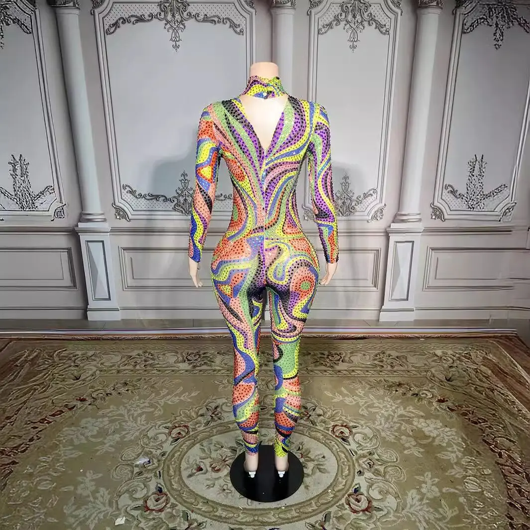 Colored Stripes Sexy Mesh Shiny Dress Cocktails Ball Party Evening Dress Jumpsuit Glazed