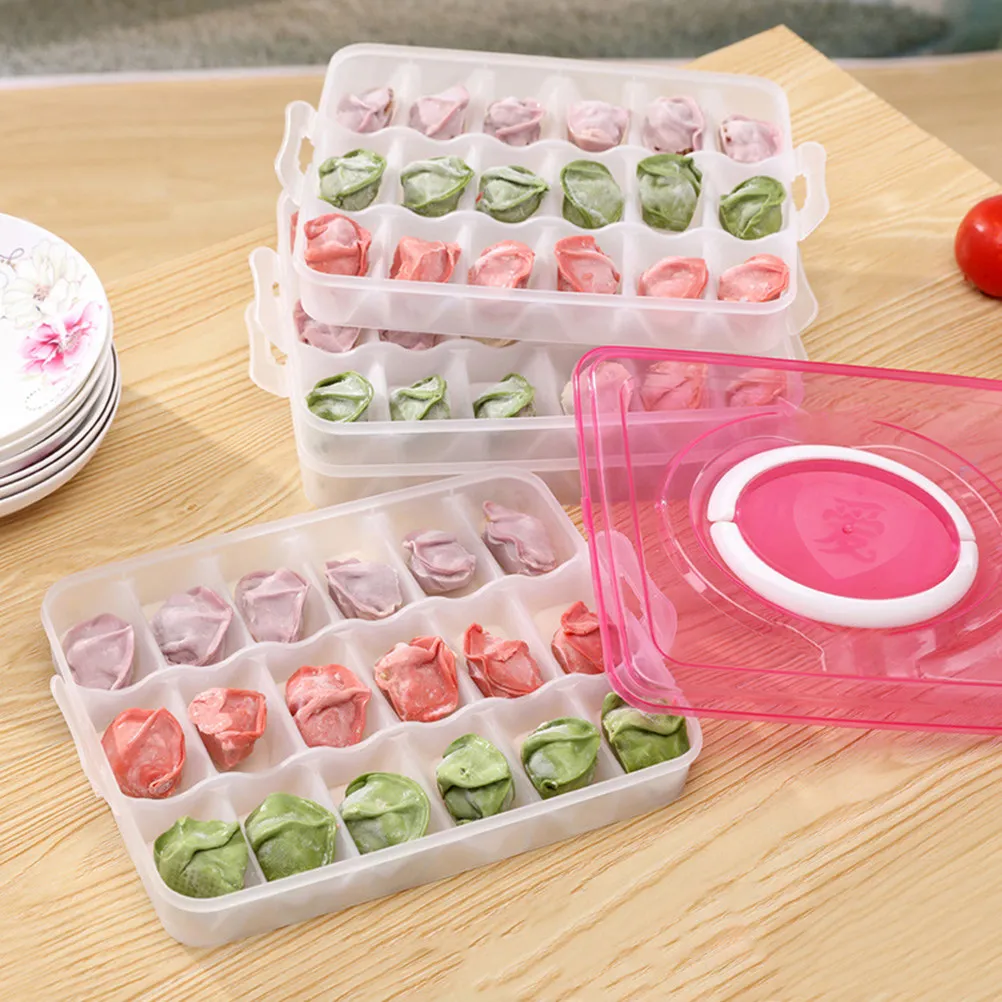 Green Dumpling Storage Box Four Layers Stackable Container Handle Portable Organizer Camping Home Use Non-Stick Separated