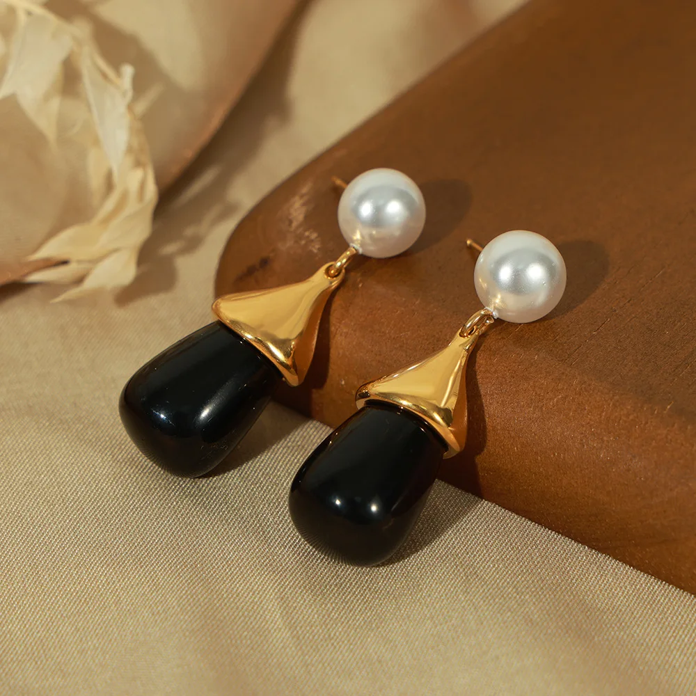 Imitation Pearl Earrings For Women Stainless Steel Gold Plated Earrings Women\'s Resin Pendant Earring Luxury Jewelry Woman