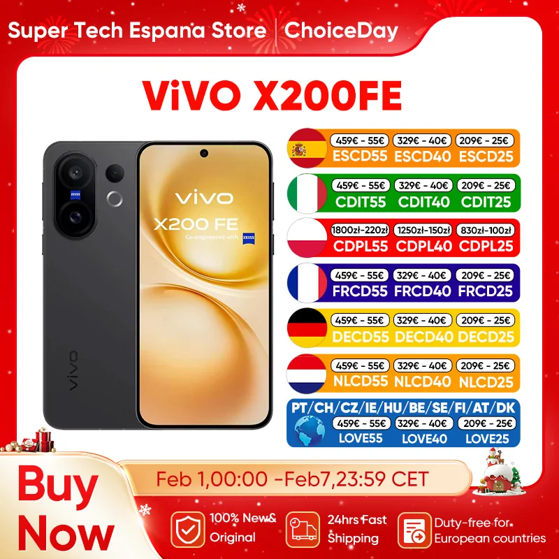 Version mondiale Vivo X200Fe 5g Smartphone Dimensity 9300 + Funtouchos 15 Zeiss Image Pro emball� 6500Mah 90W 6.31' Amoled Premiere