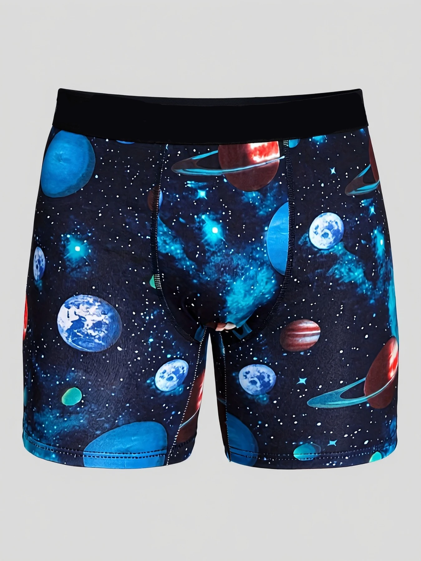 

Мужские трусы-боксеры с космическим принтом, 1 шт., из мягкой ткани средней эластичности, средней длины, машинная стирка, комфортное нижнее белье