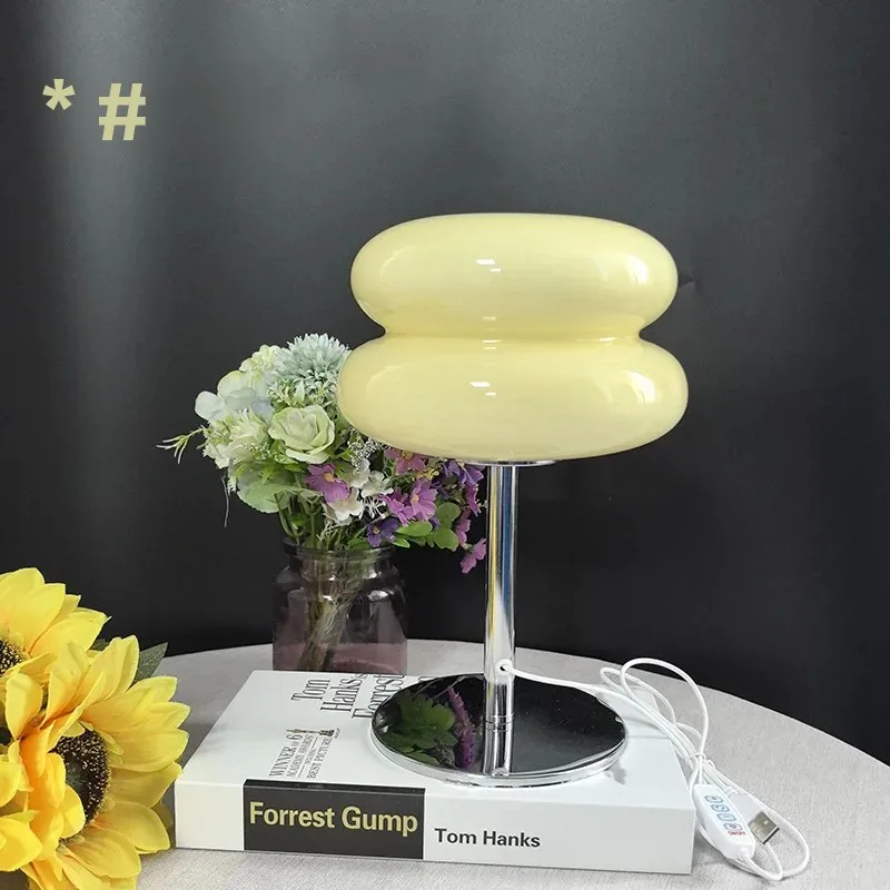 Macaron Glass Table Lamp Trichromatic Dimming Living Room Atmosphere Lamps Eye Protection Night Light Girl Bedroom Bedside Decor
