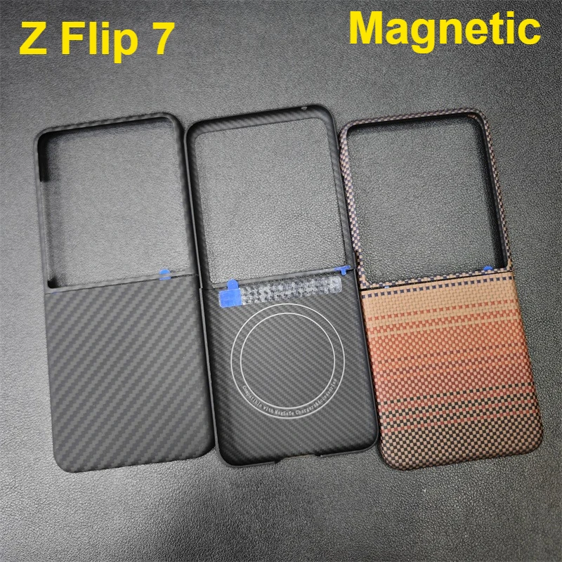 

Магнитный карбоновый чехол для Samsung Galaxy Flip 7, чехол из углеродного арамидного волокна, аксессуары для мобильных телефонов, защитный чехол для телефона