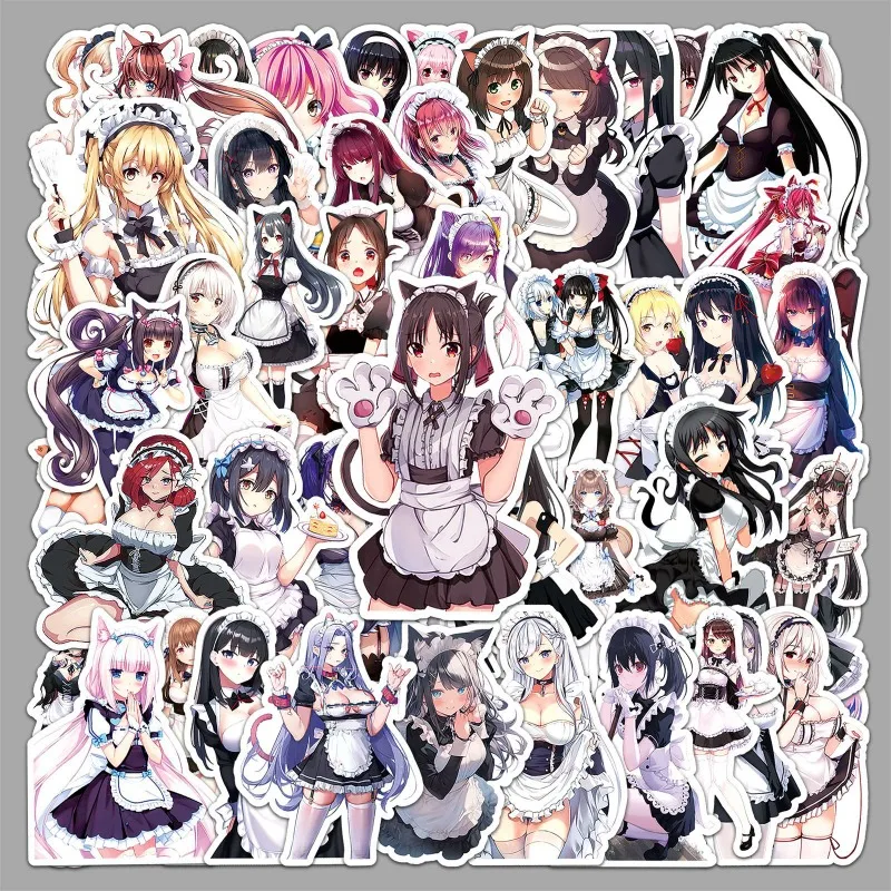 50Pcs Anime Maid Sticker Pack Japanese Sexy Lady Decals Fashion Cartoon Decorative Stickers for Phone Case Laptop Water Bottle