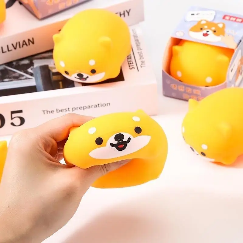 Juguete suave para apretar con forma de perro, pelota para aliviar el estrés para niños y adultos, juguete blando de animales de dibujos animados para cachorros