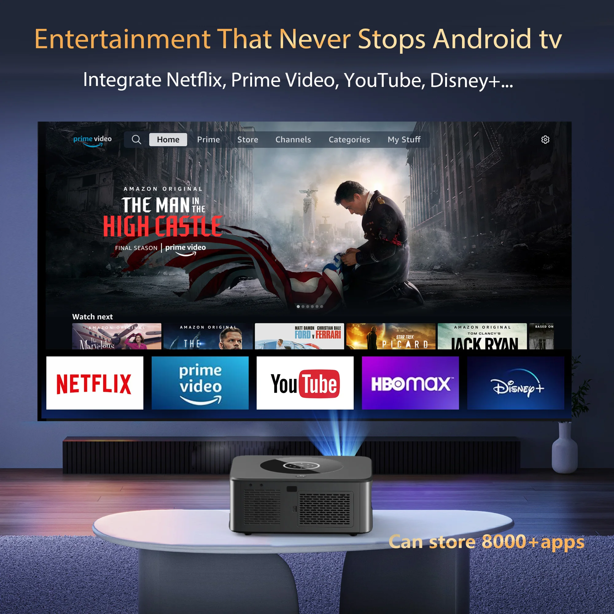 XIWBSY 25000 루멘 안드로이드 4K LED 프로젝터 800ANSI WiFi6 블루... - 1