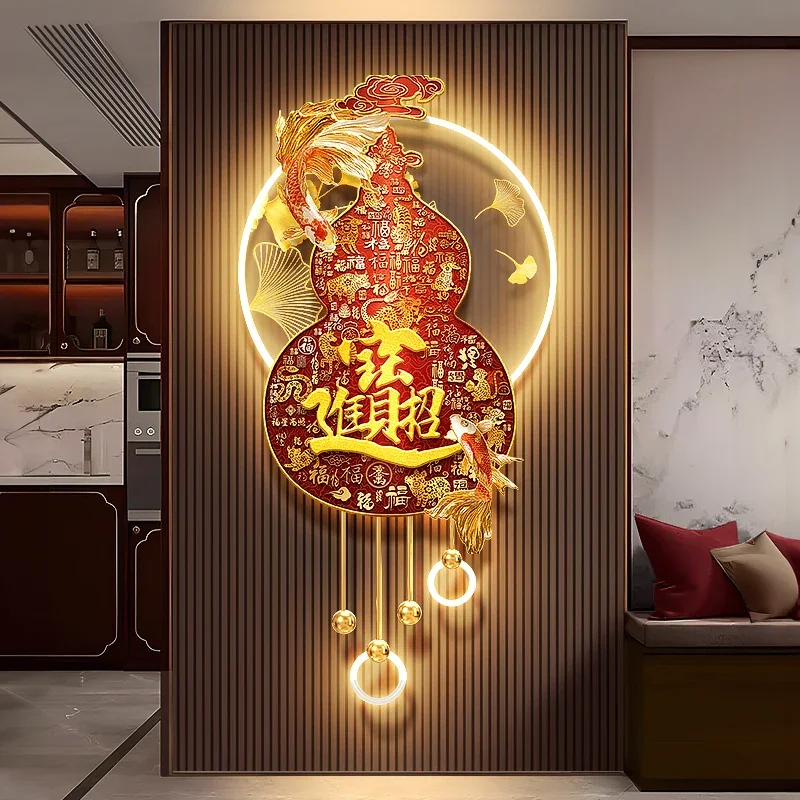 

Luxury Crystal Inlaid Lucky Character LED Wall Art Light - Entrance/Corridor/TV Background Remote Dimmable Lustre Hanging Decor
