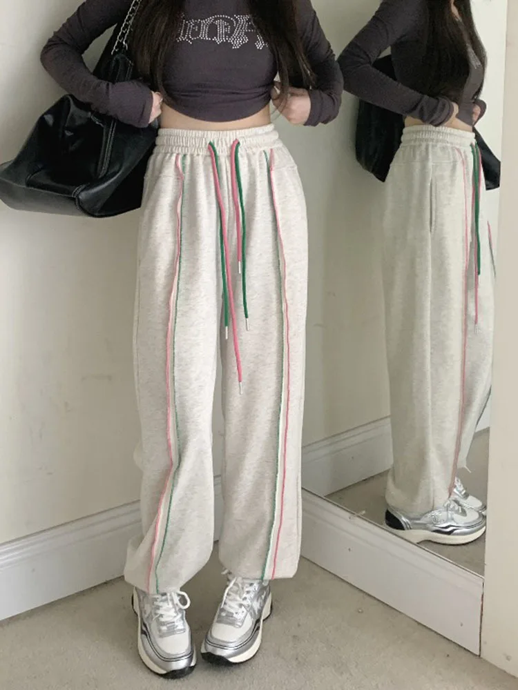 

Spring Autumn High Waist Pants Women Stitching Lace-up Loose Ankle-Tied Casual Sports Harem Sweatpants Women