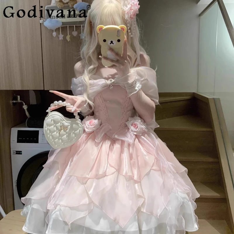 

Вечернее платье для церемонии для взрослых с открытыми плечами, повседневное платье принцессы Лолиты, женское фиолетовое короткое платье с цветочным узором для девочек