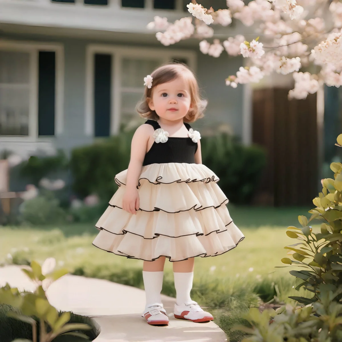 

Baby Girl Dress Summer New Sleeveless Elegant Baby Clothes Solid Color 3d Flower Birthday Dress Baby Girl