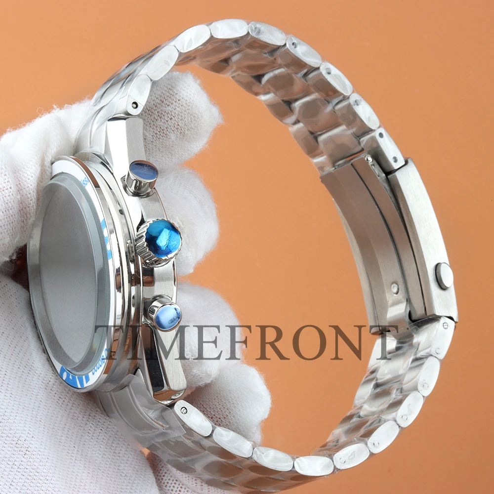 40mm VK63 Silver Watch Case Blue Green Black Silver Bezel Insert For VK63 VK64 Quartz Chronograph Movement 316L Steel Bracelet