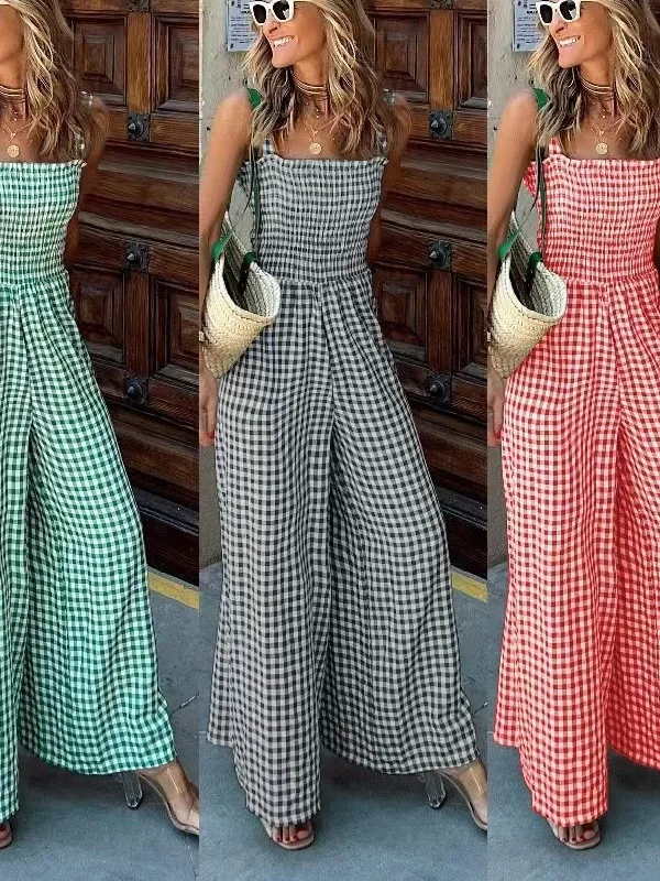 

Women's Strapl Slimming Jumpsuit High Waist Straight Leg Pants Cheered Summer Faion plus Size Clothing