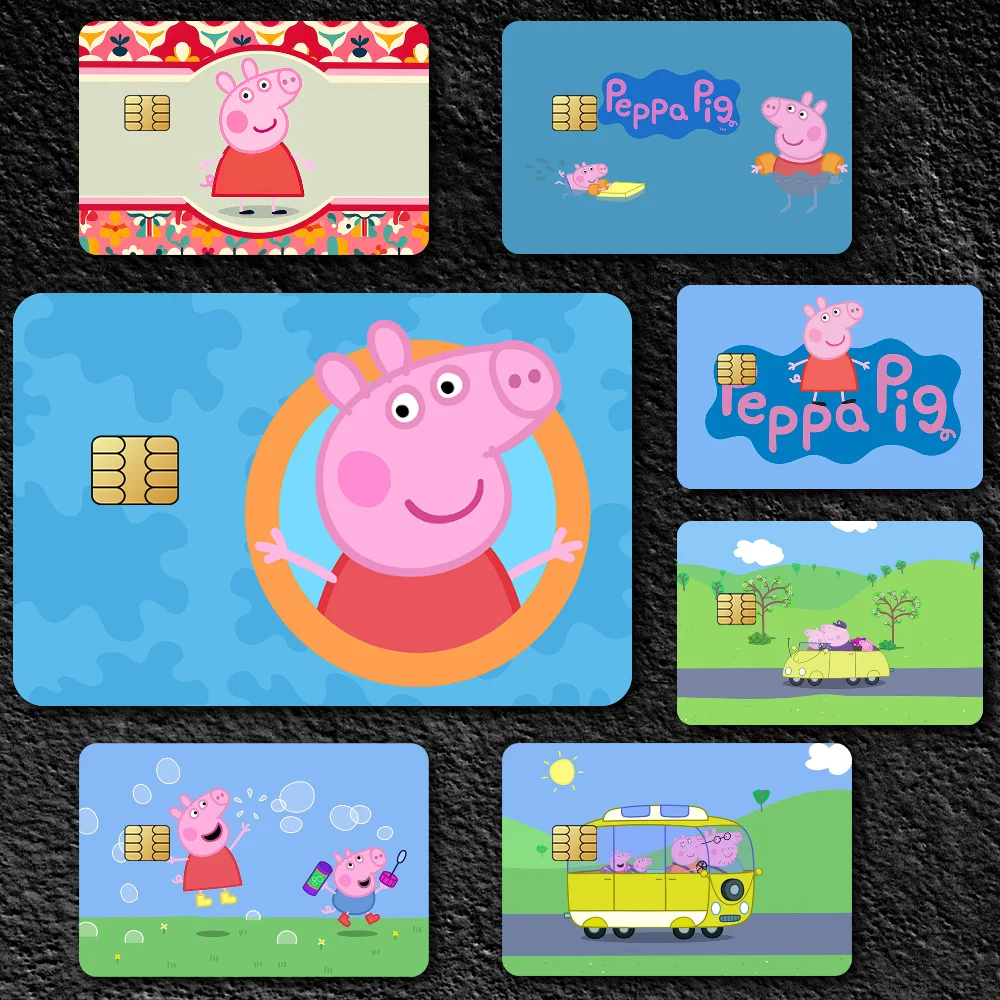 C-Cartoon Animation P-Peppas Pig Decorative Small Waterproof Chip 4PCS Card Sticker New Anti-Scratch