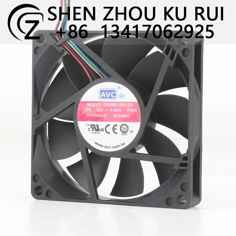 AVC DS08015R12U 5V 24V 48V DC 12V 0.60A AC EC 8015 80X80X15MM 8CM hydraulic Large air volume 4-wire speed regulation cooling fan