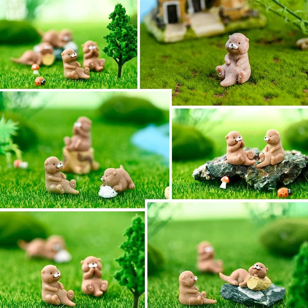 4/8pcs Adorable Resin Otters Miniatures, Animal Figurines for Fairy Garden Micro Landscape Home Terrarium DIY Craft Decoration