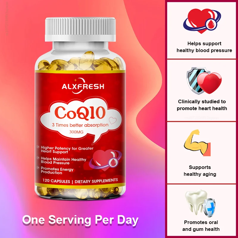 Alxfresh-CoQ10 Absorção Softgels, 300mg, 3x Absorção, 120/60 Softgels, Coenzima Q-10, Não-OGM, Sem Glúten, Vegan, Dietery, Vitaminas Suppelment