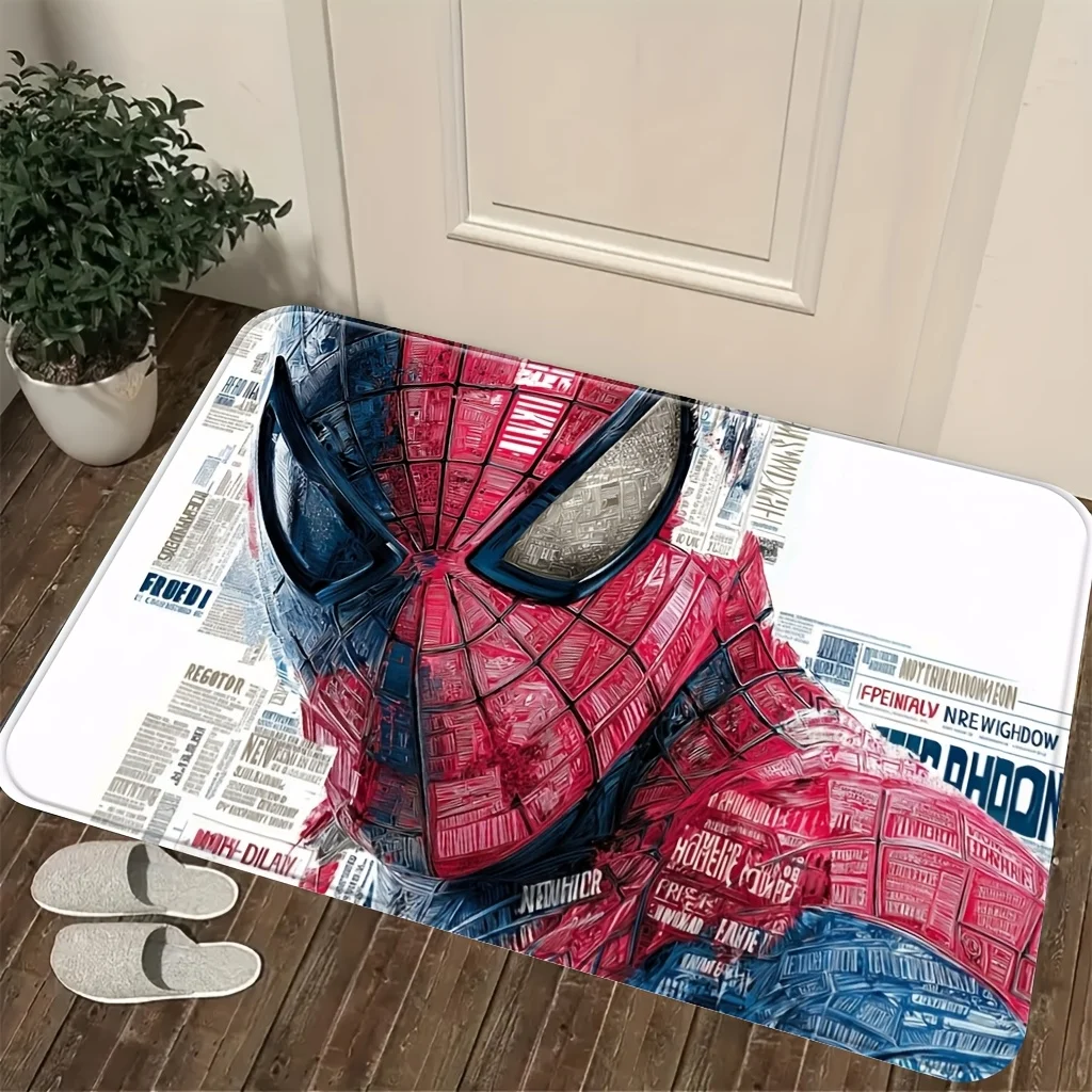 

Коврик для прихожей с мультяшным принтом Marvel, узор в стиле газетного коллажа с масками и красно-синей сеткой, легко чистится, подходит для дома.