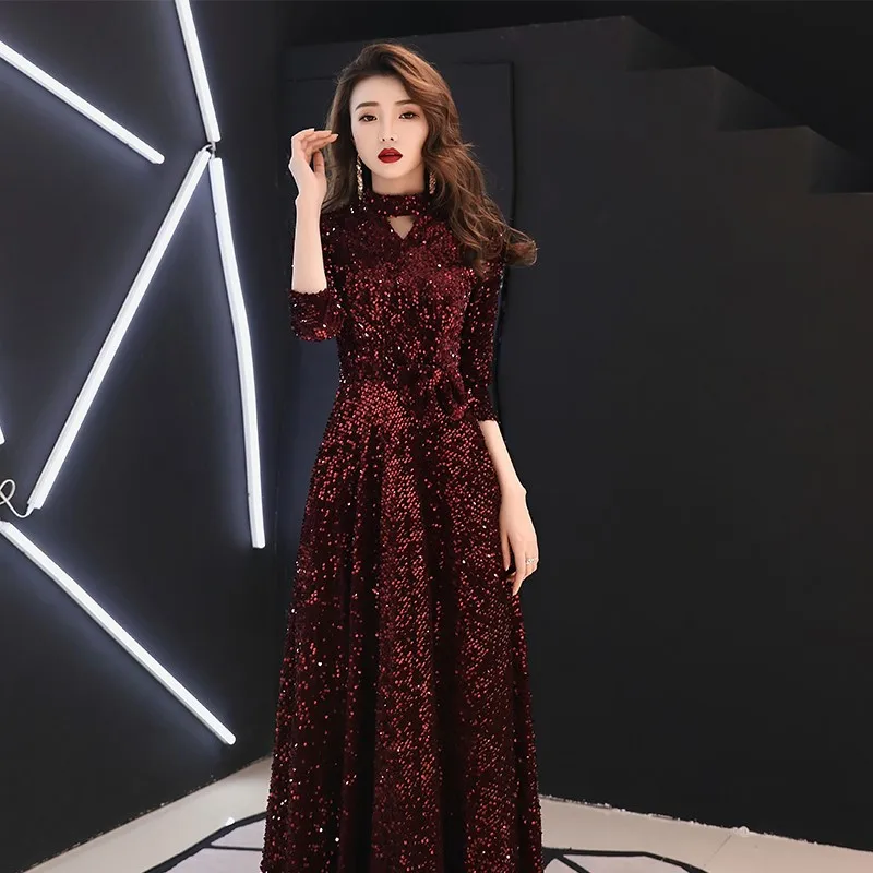 Banquet temperament light luxury small sense atmosphere high sequin host dress