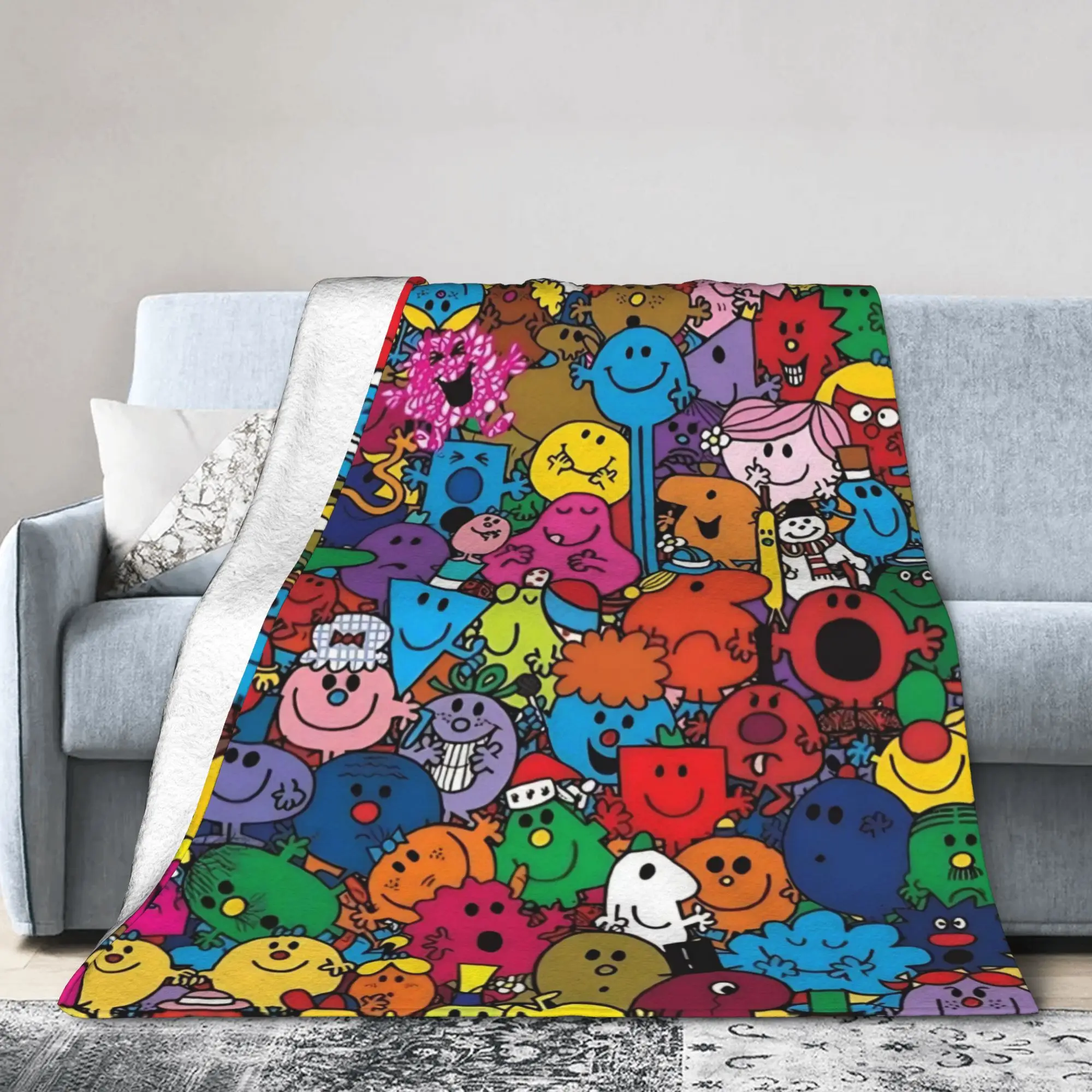 M-Mr M-Men L-Little M-Miss Cute Cartoon Flannel Throw Blankets  Blanket for Sofa Travel Lightweight Bedding Throws,