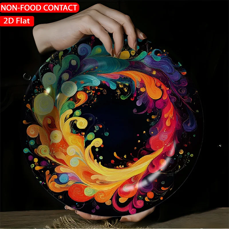 1pc Abstract Painting Theme Design Elegant Ceramic Decorative Plate- Non-food Contact, Home Desk Ornaments, Living Room and