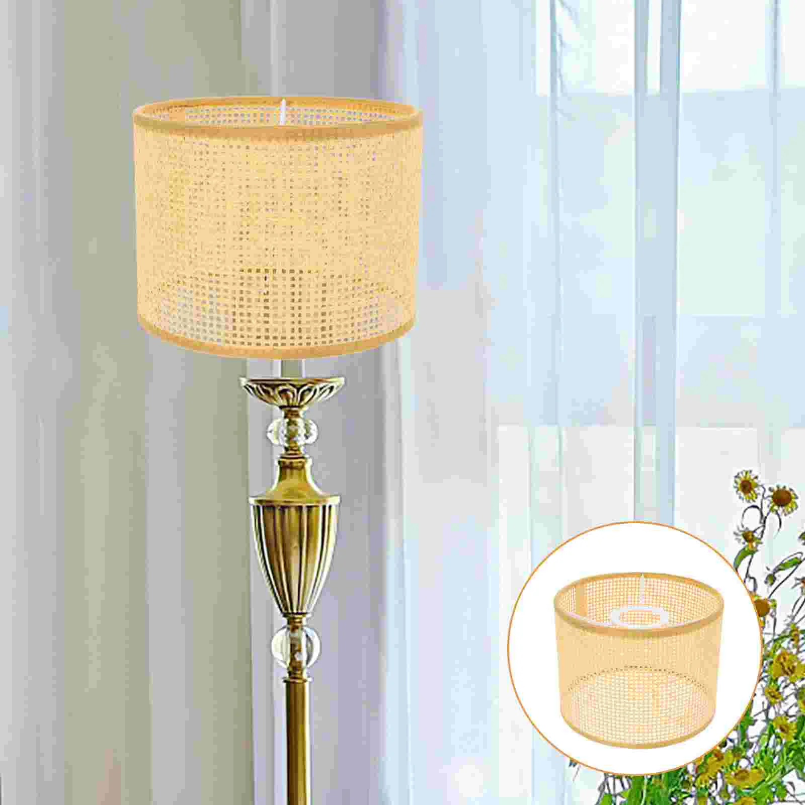 Rattan Floor Lamp Lampshade Small Chandelier Lamp Shade Handwoven Light Shade Drum Lampshade Lamp