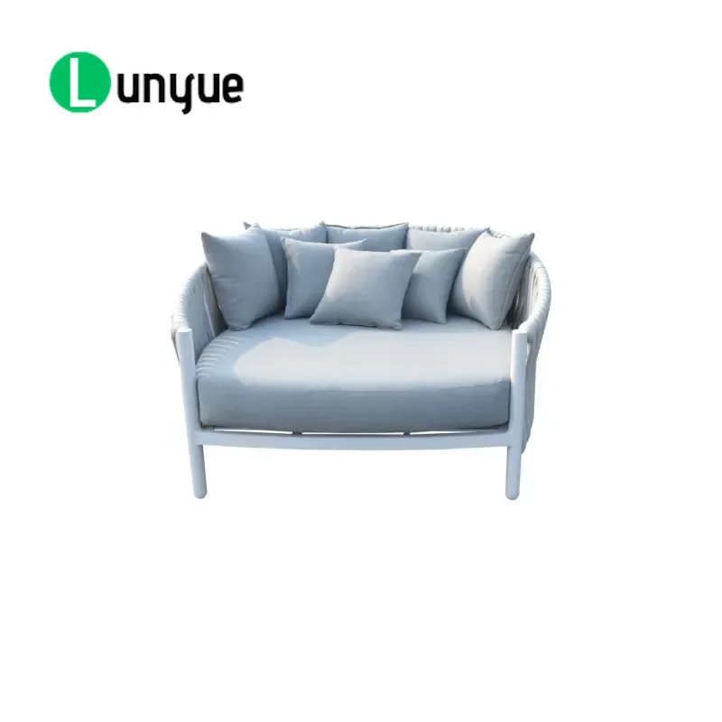 Modern Outdoor Garden Furniture Aluminum Frame Rope Lounge Chair Waterproof UV Protection Sunbed Leisure Sofa for Patio