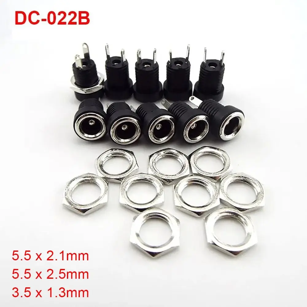 10Pcs DC022B 5.5 x 2.1mm DC Power Jack 3.5*1.3mm 5.5*2.1mm 5.5*2.5mm Plug Adapter Supply Socket Connector Female