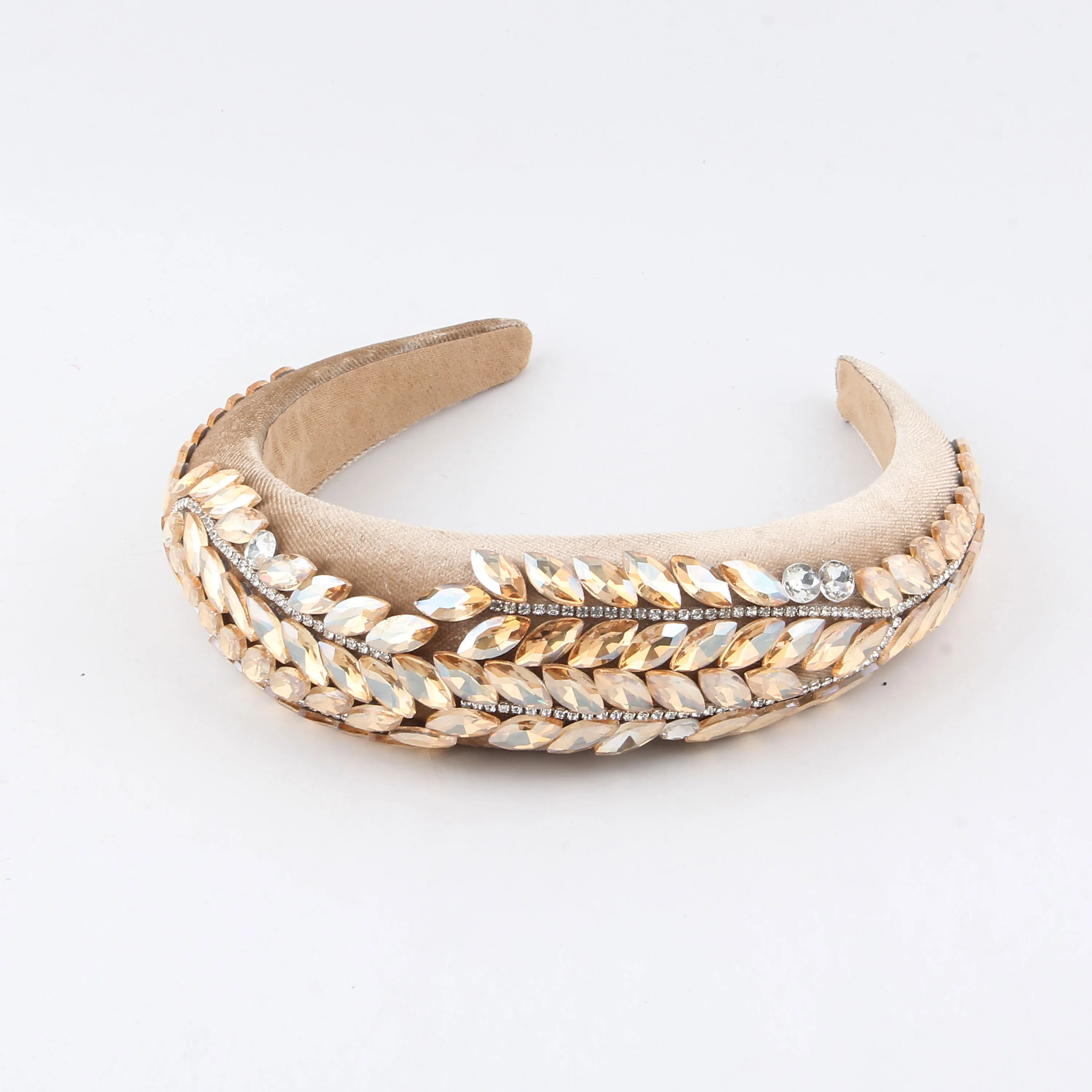 New Baroque Retro Sponge Wide-Edge Colored Glass Rhinestone Leaf Fabric Headband Magnificent Palace Hair Accessories 401