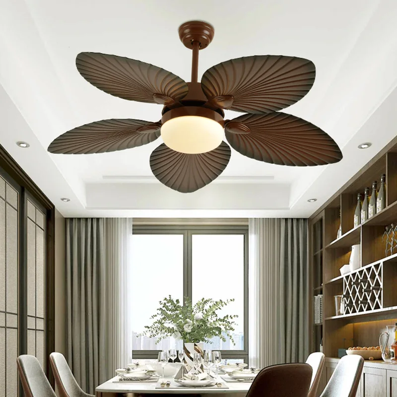 52 Inch Vintage Palm Leaf Ceilings Fan with LED Lights and Remote Control ABS Blade 3 Color Change Lamp Silent Pure Copper Motor