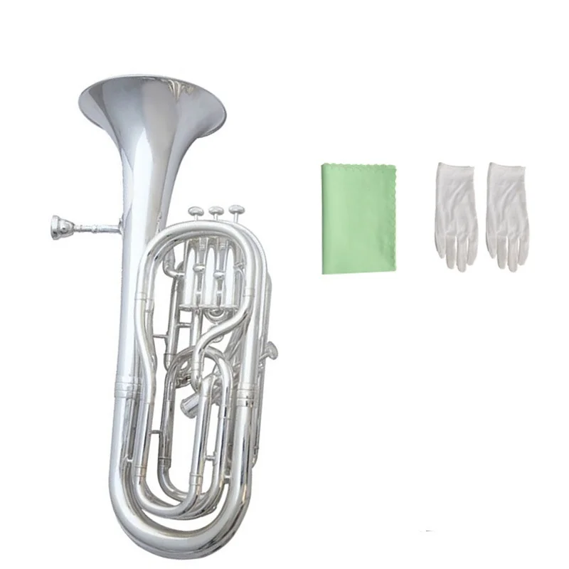 Professional Bb Silver‑Plated Baritone Horn Solid Brass Instrument for Adult Beginner Concert and Marching Bands Performance